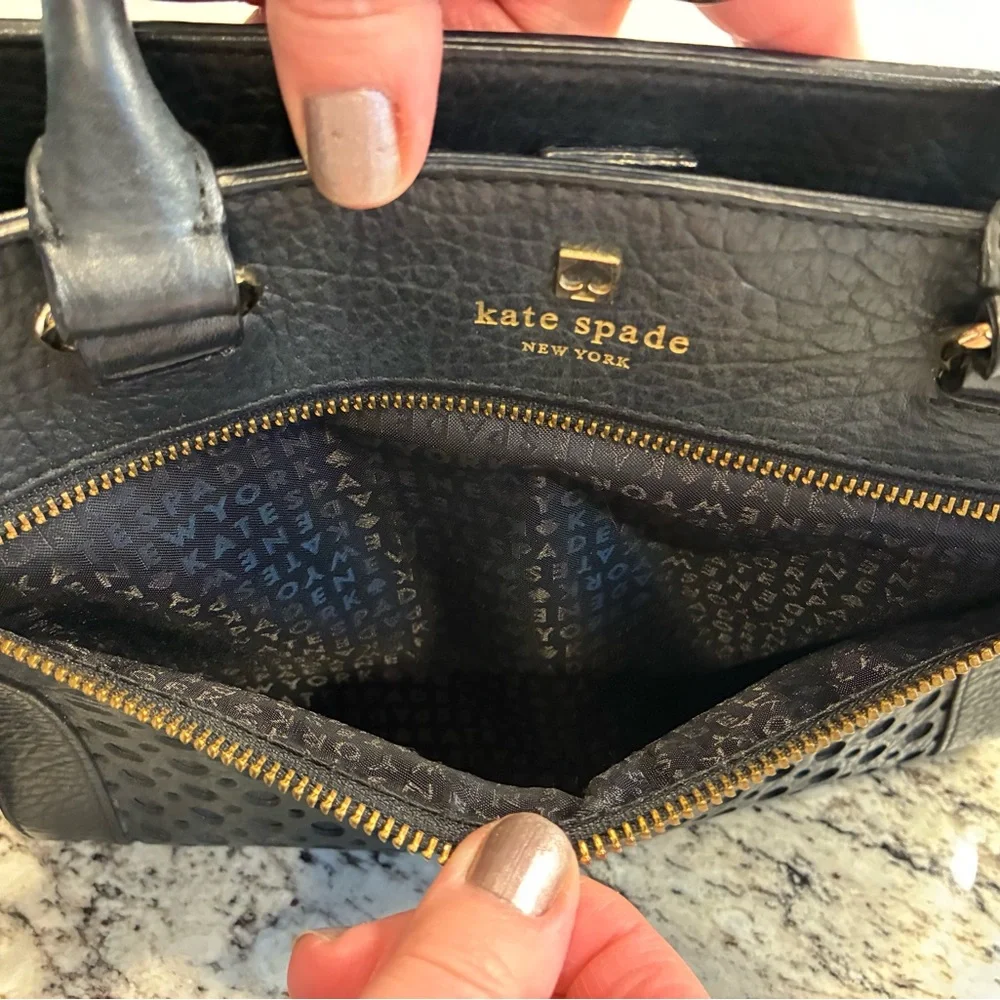 Kate Spade Tote Purse Black with gold accent and lattice detail - Picture 7 of 14